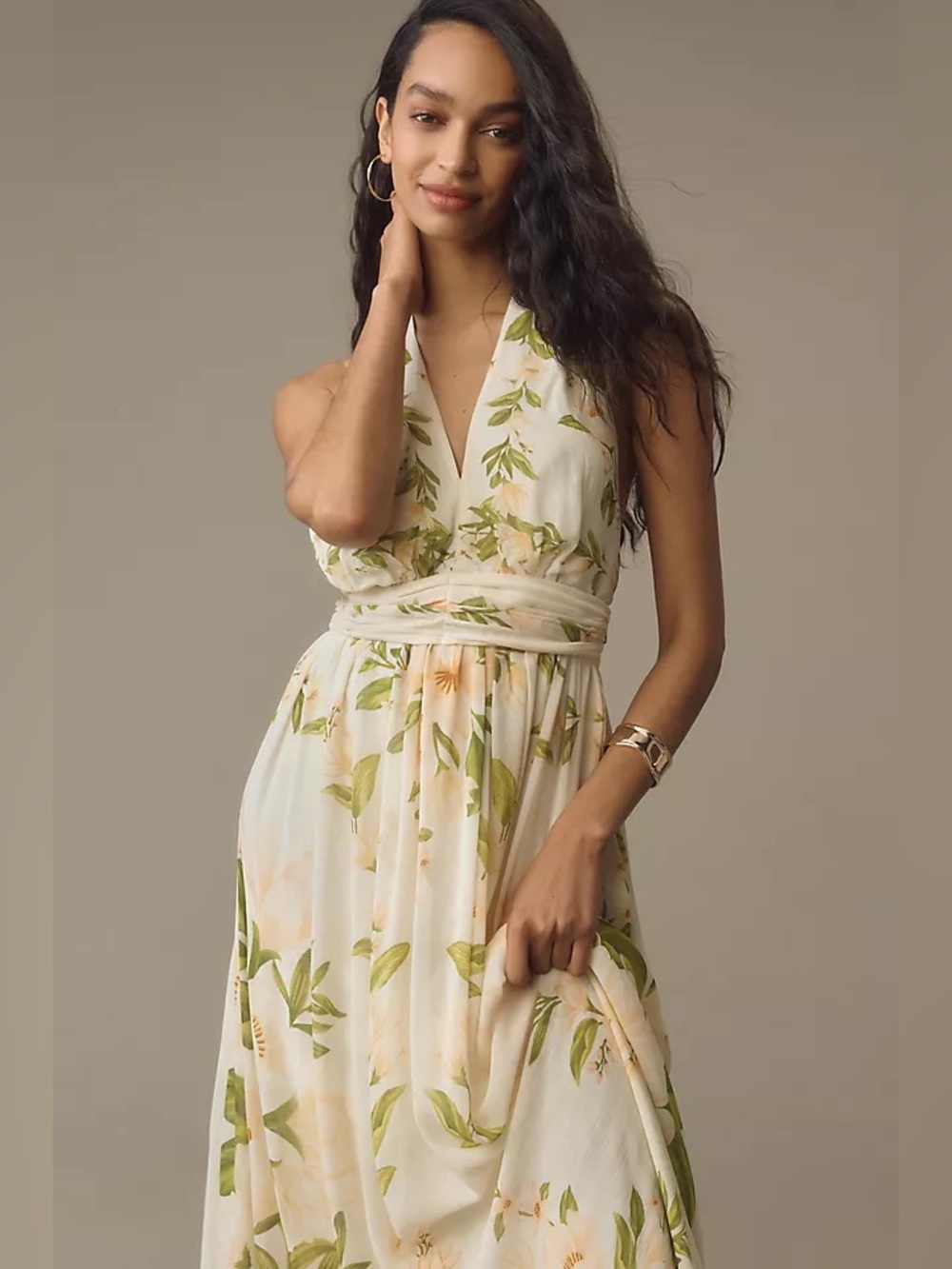 FARM Rio V Neck Floral Chiffon Maxi Dress Size M EUC